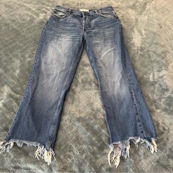 We The Free Denim - We The Free Light Blue Frayed Wide Leg‎ Jeans